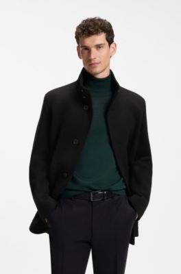 Regular-fit coat in melange Italian jersey, Black