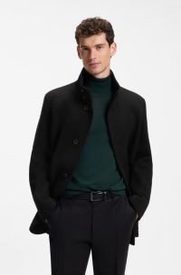 Cappotto regular-fit in jersey m&eacute;lange italiano, Nero