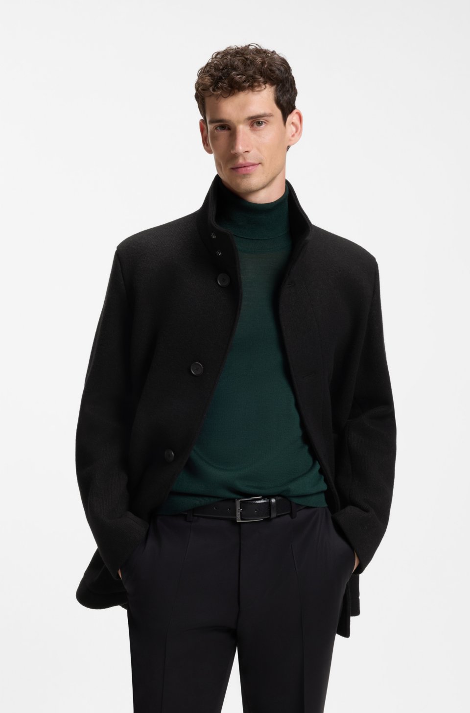 Regular-fit coat in melange Italian jersey
