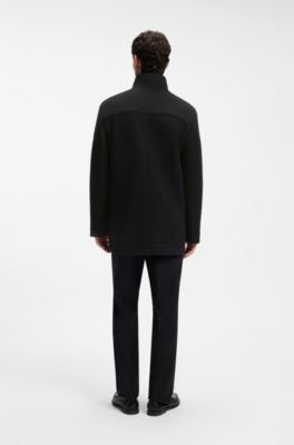 Regular-fit coat in melange Italian jersey, Black