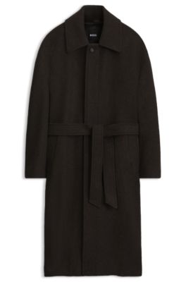 Manteau Relaxed en laine vierge avec patte de boutonnage dissimul&eacute;e, Marron fonc&eacute;