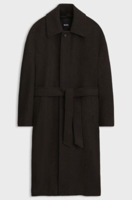 Manteau Relaxed en laine vierge avec patte de boutonnage dissimul&eacute;e, Marron fonc&eacute;