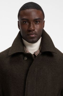 Relaxed-fit coat in virgin wool with covered placket, Dark Brown