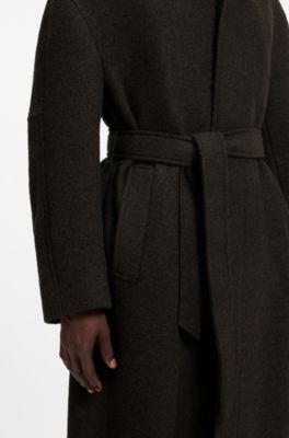 Relaxed-fit coat in virgin wool with covered placket, Dark Brown