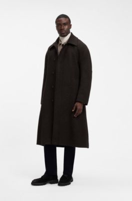 Relaxed-fit coat in virgin wool with covered placket, Dark Brown