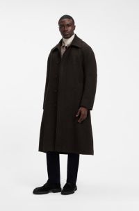Relaxed-fit coat in virgin wool with covered placket, Dark Brown