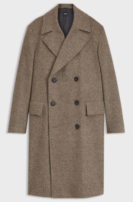 Regular-fit coat in a checked virgin-wool blend, Brown Patterned
