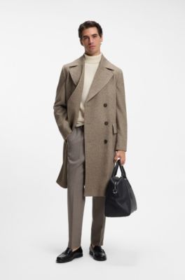 Cappotto regular fit in misto lana vergine a quadri, Marrone a motivi