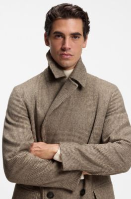 Regular-fit coat in a checked virgin-wool blend, Brown Patterned