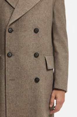 Cappotto regular fit in misto lana vergine a quadri, Marrone a motivi