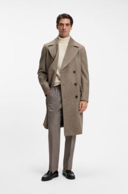 Regular-fit coat in a checked virgin-wool blend, Brown Patterned