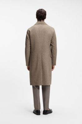 Regular-fit coat in a checked virgin-wool blend, Brown Patterned