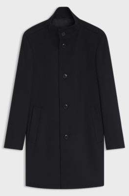 Slim-fit coat in Italian fabric with stand collar, Black