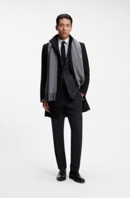 Slim-fit coat in Italian fabric with stand collar, Black