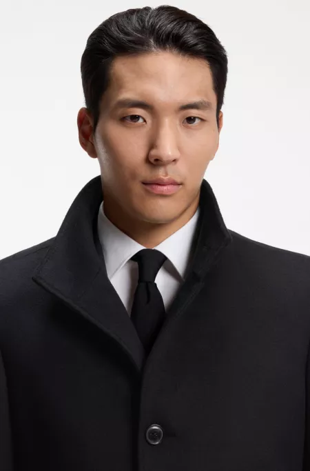 Slim-fit coat in Italian fabric with stand collar