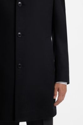 Slim-fit coat in Italian fabric with stand collar, Black