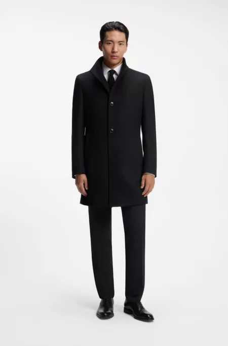 Slim-fit coat in Italian fabric with stand collar