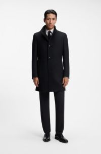 Slim-fit coat in Italian fabric with stand collar, Black