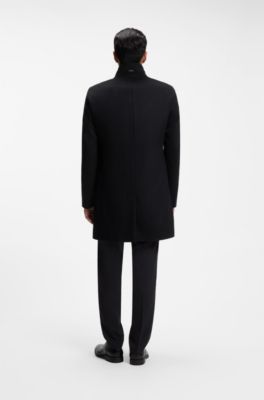 Slim-fit coat in Italian fabric with stand collar, Black