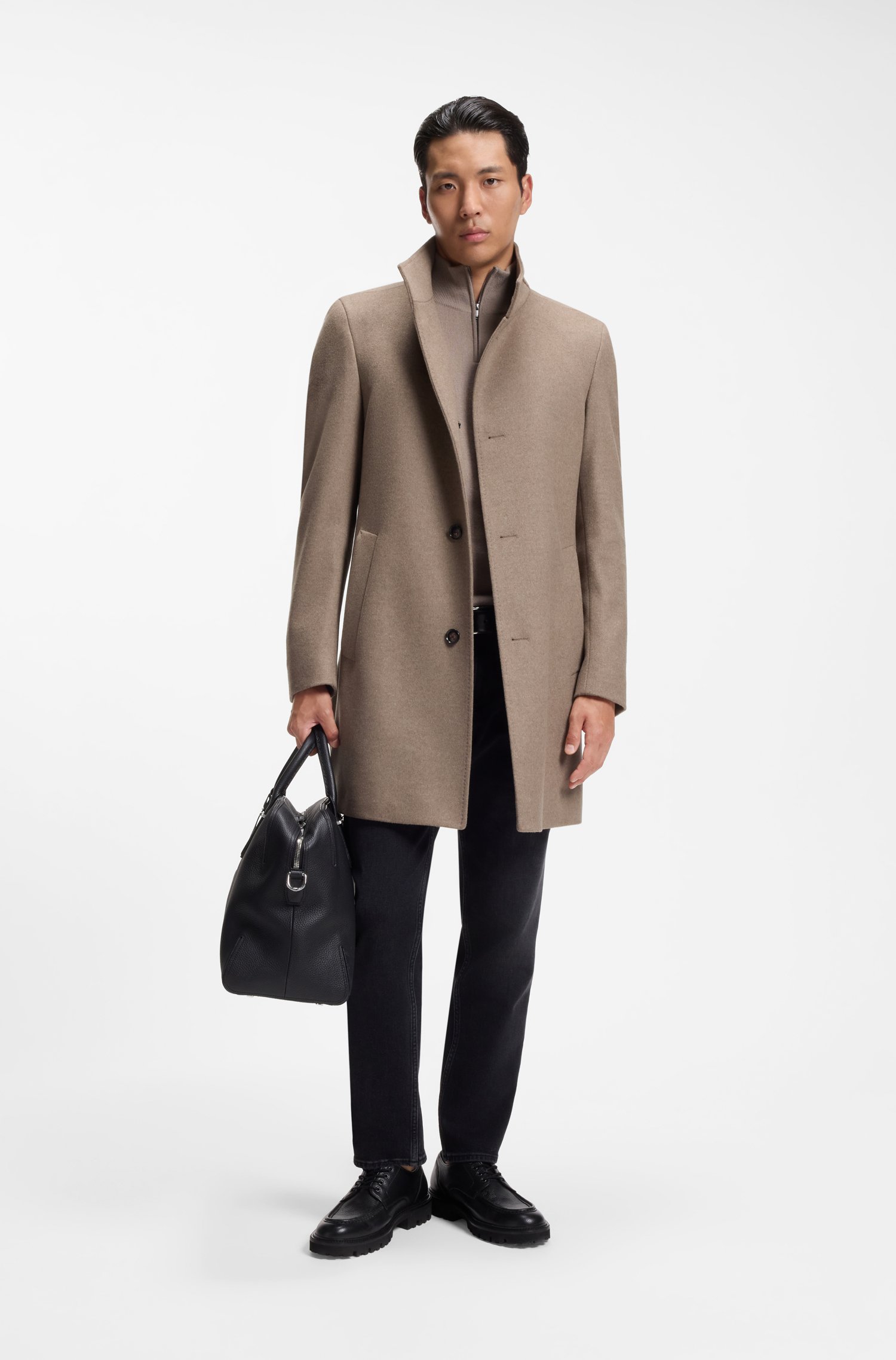 Boss Slim-fit coat in Italian fabric with stand collar kappor & rockar herr – bild 2