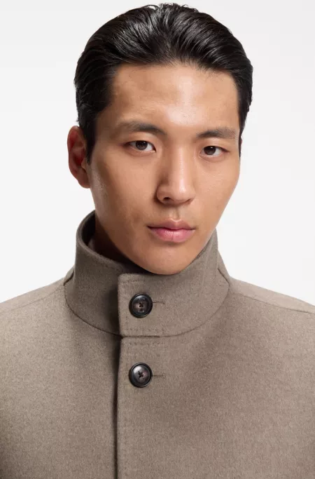Slim-fit coat in Italian fabric with stand collar