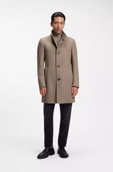 Slim-fit coat in Italian fabric with stand collar