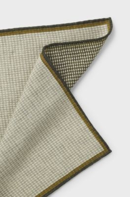 Hand-finished wool pocket square with double print, Light Green