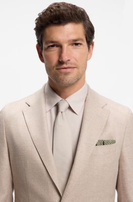 Hand-finished wool pocket square with double print, Light Green