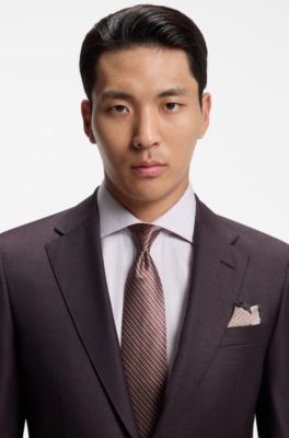 Hand-finished wool pocket square with double print, light pink