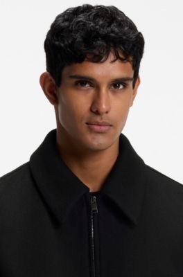 Relaxed-fit jacket in a patterned wool blend, Black