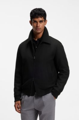 Relaxed-fit jacket in a patterned wool blend, Black