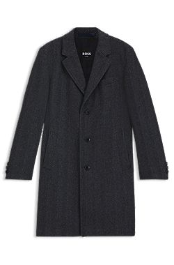 Regular-fit coat in herringbone wool with cashmere