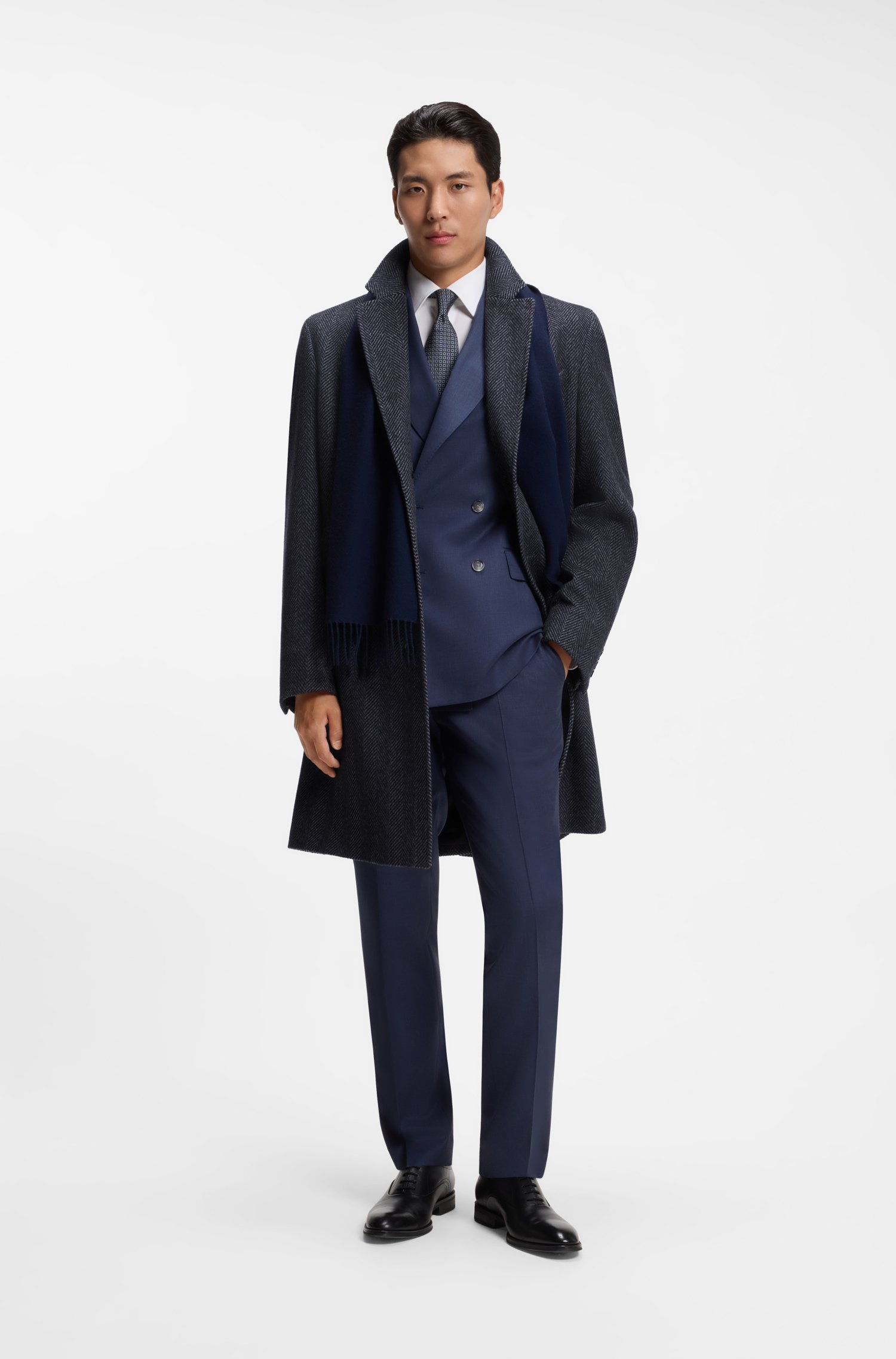 Boss Regular-fit coat in herringbone wool with cashmere kappor & rockar – bild 2