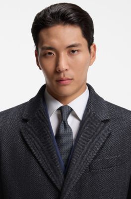 Regular-fit coat in herringbone wool with cashmere, Dark Blue
