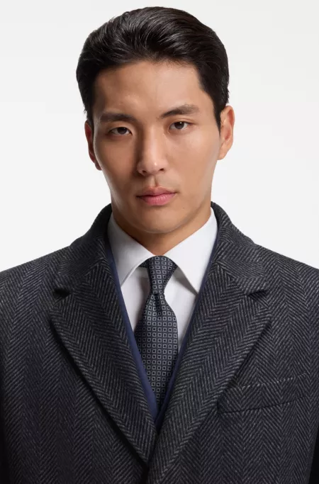 Regular-fit coat in herringbone wool with cashmere