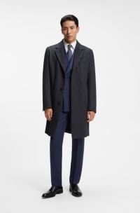 Regular-fit coat in herringbone wool with cashmere, Dark Blue