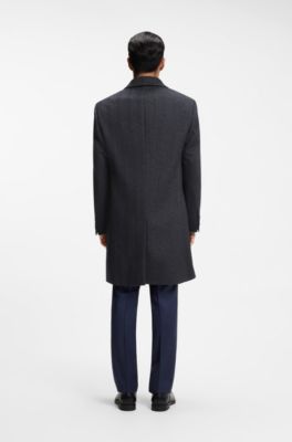 Regular-fit coat in herringbone wool with cashmere, Dark Blue