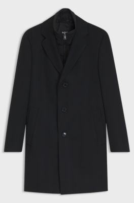 Cappotto slim fit in misto lana idrorepellente, Nero