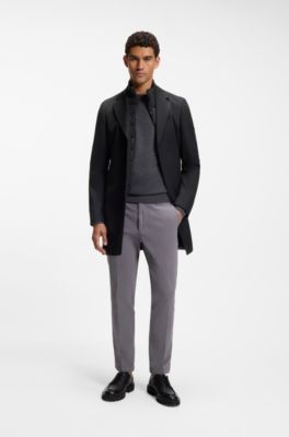 Cappotto slim fit in misto lana idrorepellente, Nero