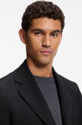 Cappotto slim fit in misto lana idrorepellente, Nero