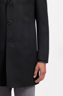 Cappotto slim fit in misto lana idrorepellente, Nero