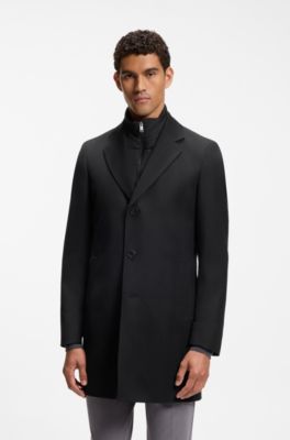 Cappotto slim fit in misto lana idrorepellente, Nero