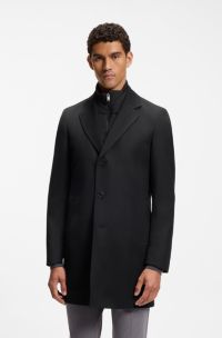 Slim-fit coat in a water-repellent wool blend, Black