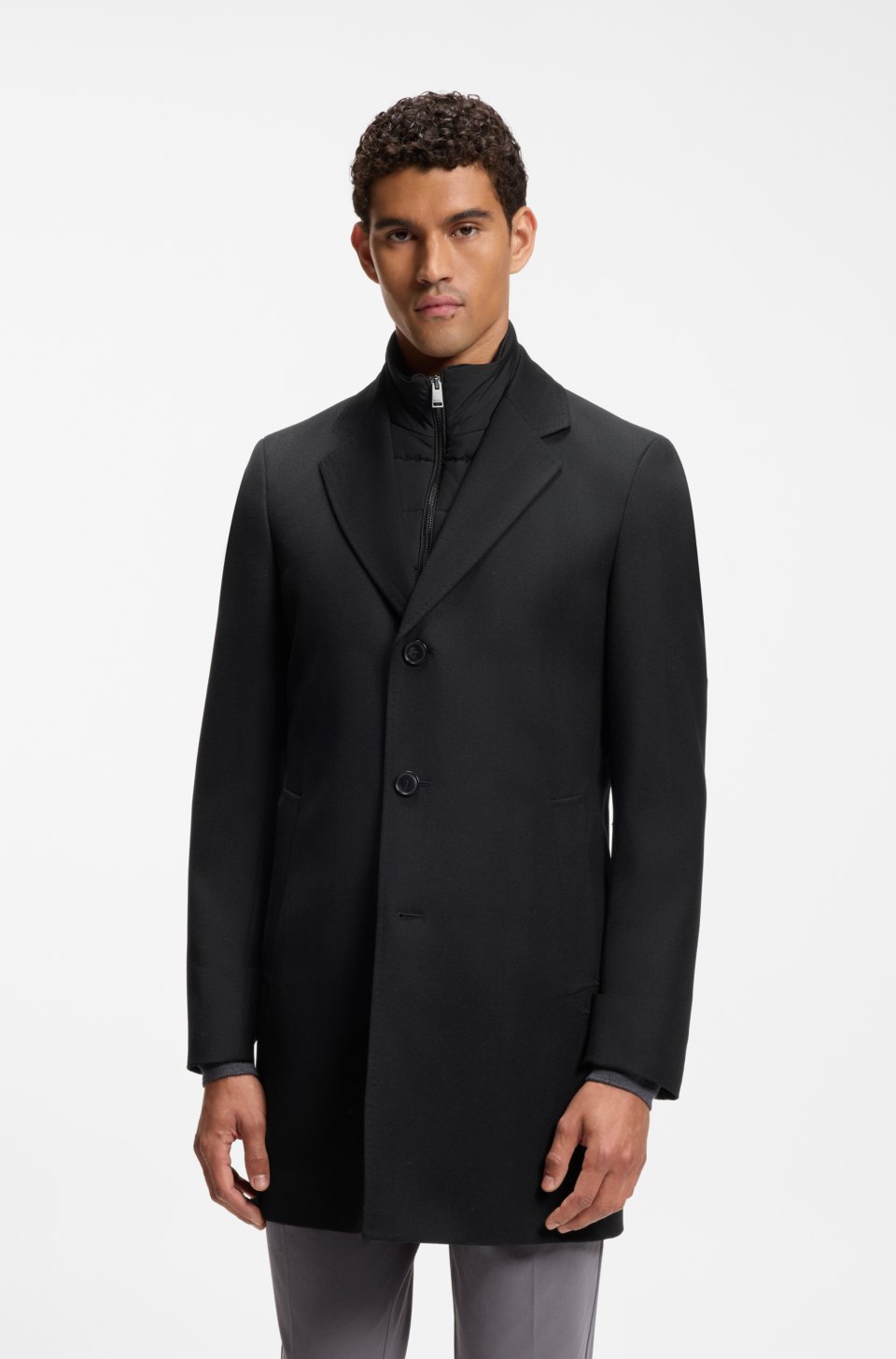 Slim-fit coat in a water-repellent wool blend