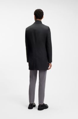 Slim-fit coat in a water-repellent wool blend, Black