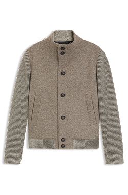 Patterned short coat in Italian virgin wool-blend jersey