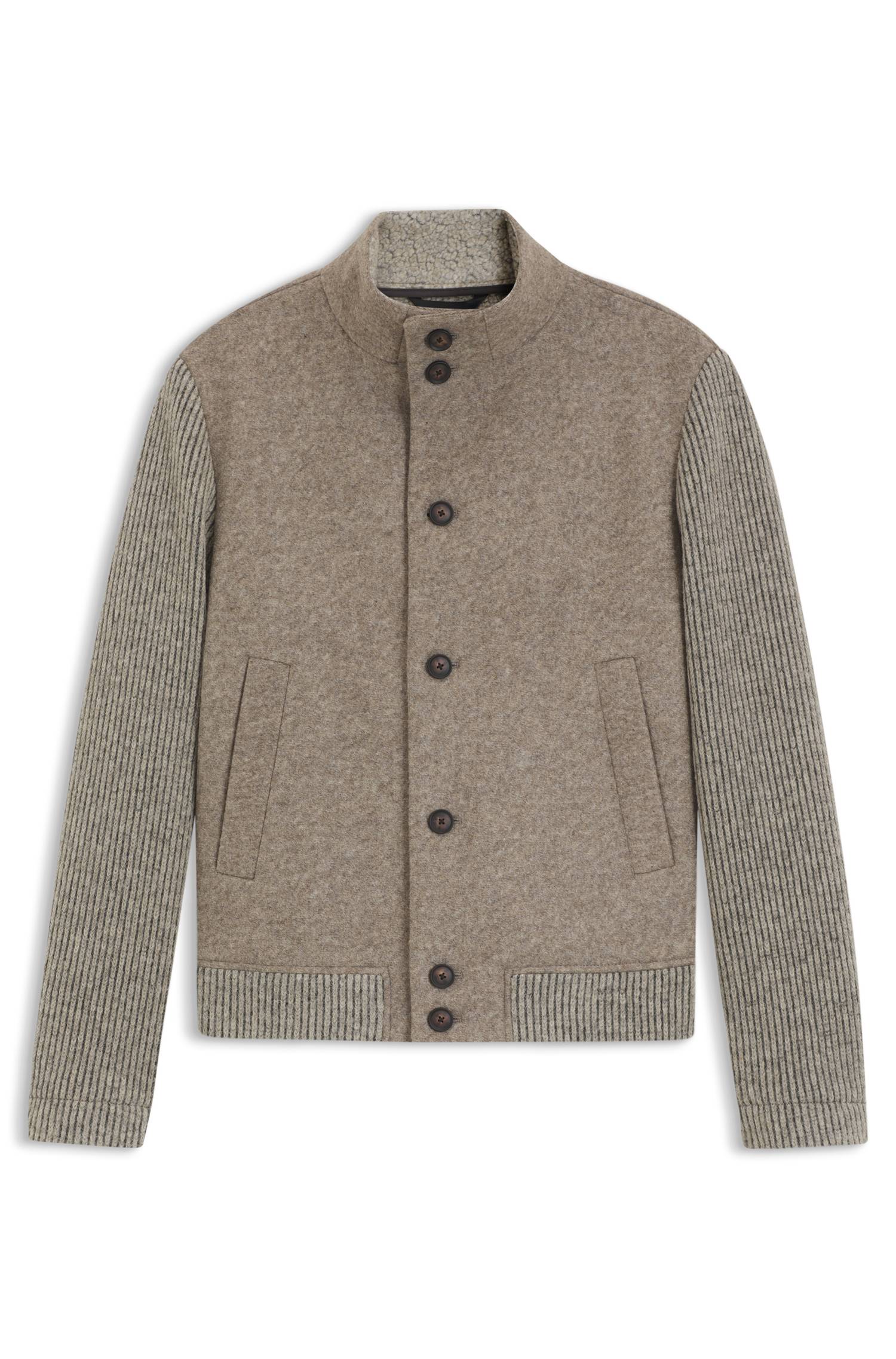 Boss Patterned short coat in Italian virgin wool-blend jersey kappor & rockar herr – bild 4