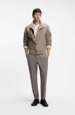 Patterned short coat in Italian virgin wool-blend jersey, Light Brown
