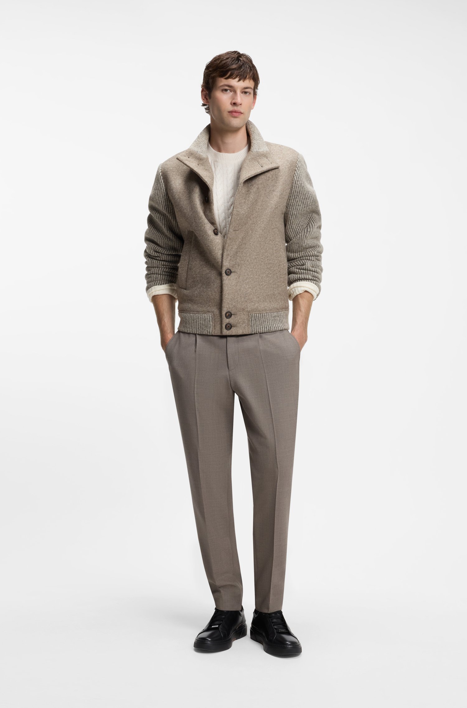 Boss Patterned short coat in Italian virgin wool-blend jersey kappor & rockar herr – bild 2