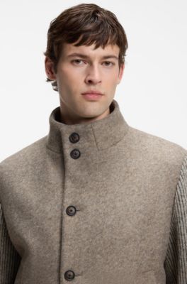 Patterned short coat in Italian virgin wool-blend jersey, Light Brown